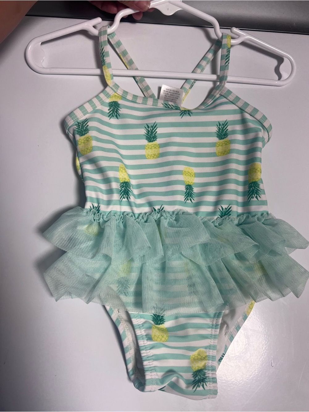 Girls Pineapple Print Mint Ruffle One-Piece Swimsuit